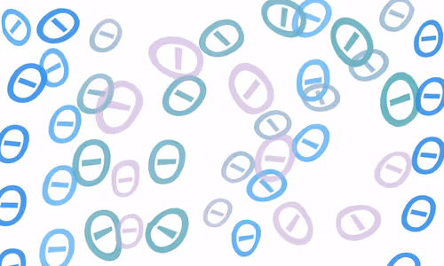 Theta in colors of blue on a white background